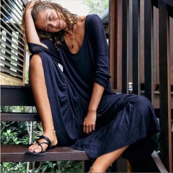 NWT FREE PEOPLE Sun Seeker maxi dress size XS black flowy soft beach - Picture 2 of 6